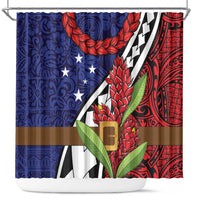 Samoan Ula Fala Flowers Shower Curtain Christmas Santa Belt LT9 Red - Polynesian Pride
