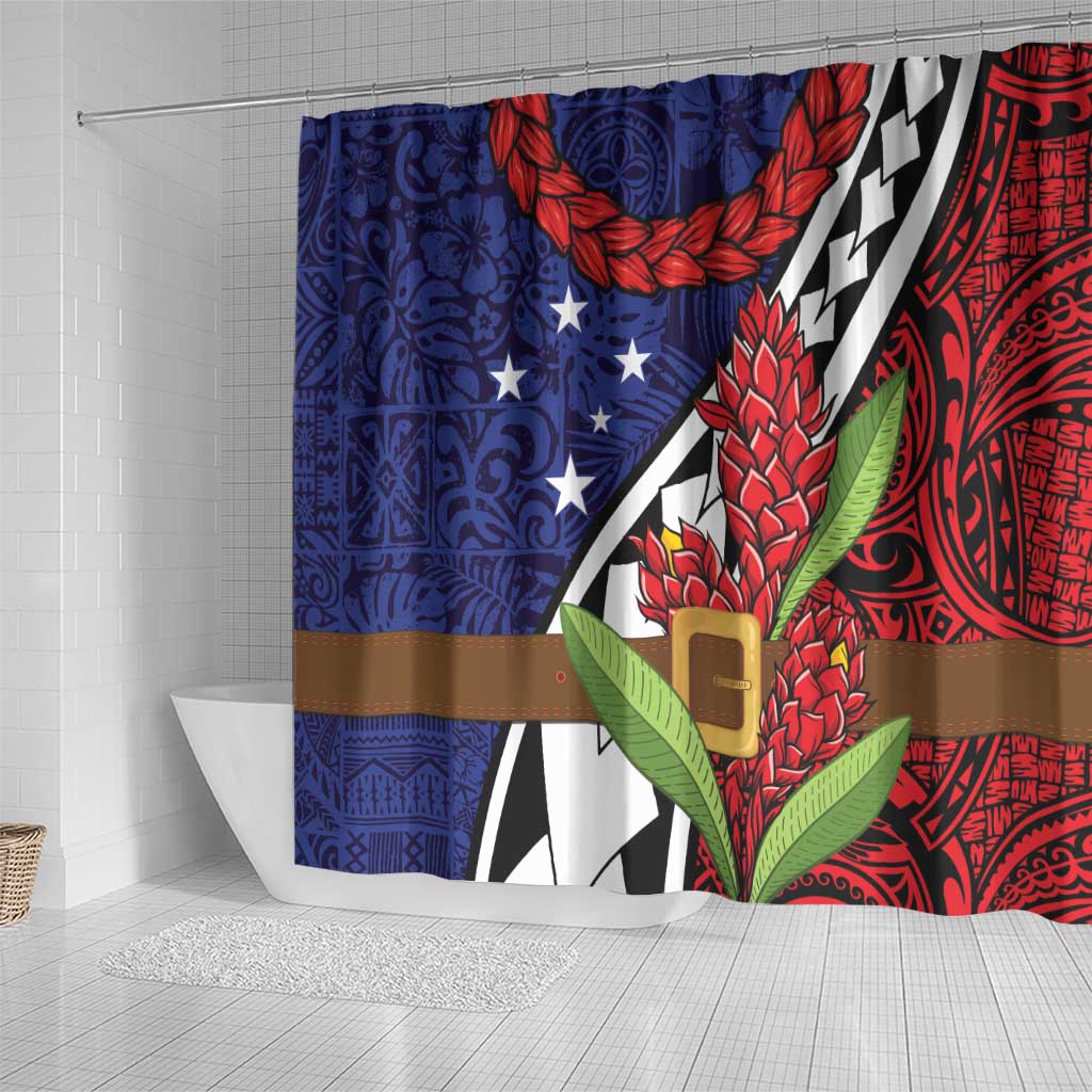 Samoan Ula Fala Flowers Shower Curtain Christmas Santa Belt LT9 - Polynesian Pride