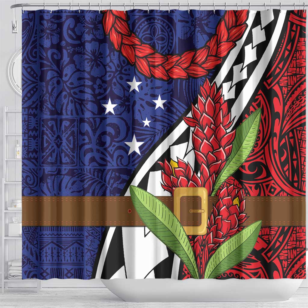 Samoan Ula Fala Flowers Shower Curtain Christmas Santa Belt LT9 - Polynesian Pride