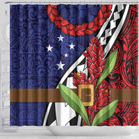 Samoan Ula Fala Flowers Shower Curtain Christmas Santa Belt LT9 - Polynesian Pride