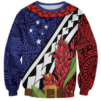 Samoan Ula Fala Flowers Sweatshirt Christmas Santa Belt LT9 Unisex Red - Polynesian Pride