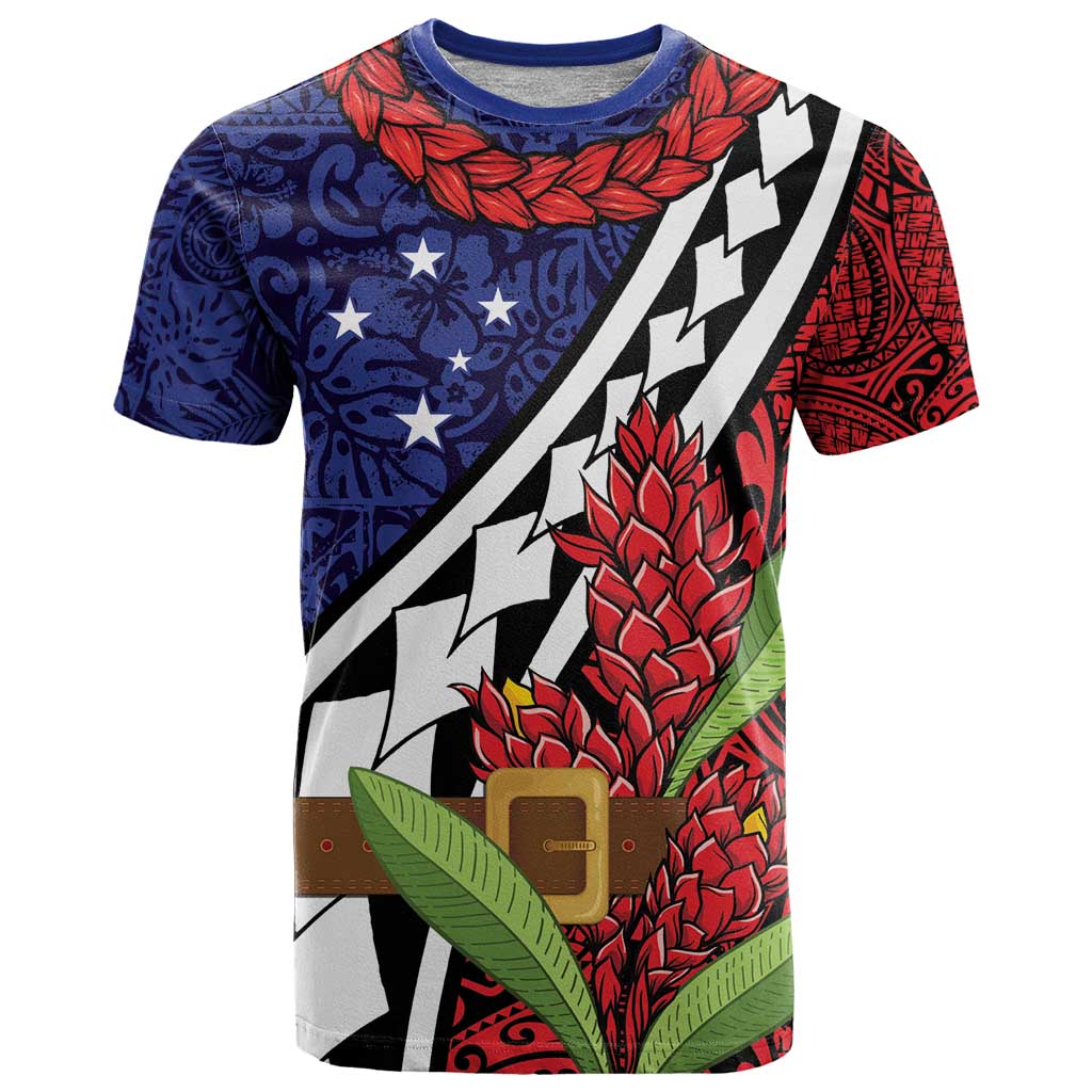 Samoan Ula Fala Flowers T Shirt Christmas Santa Belt LT9 Red - Polynesian Pride