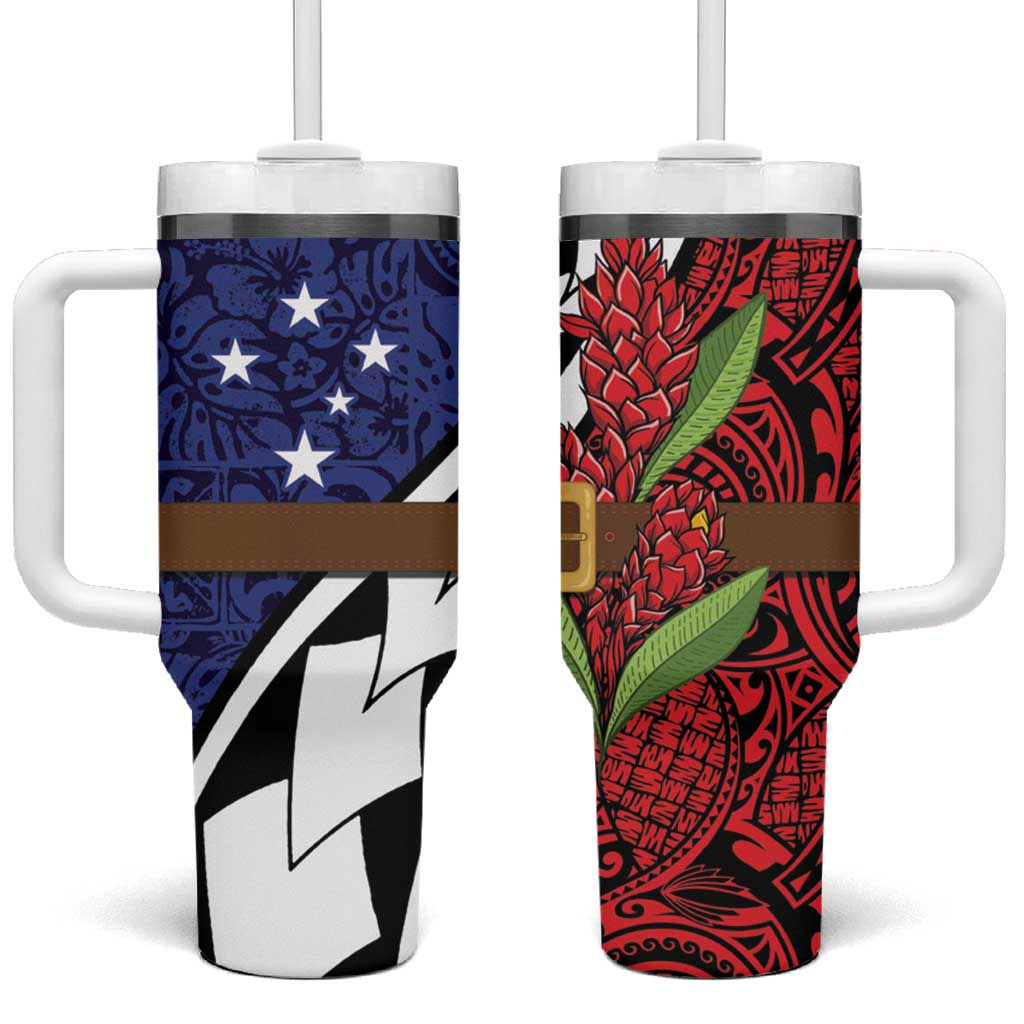Samoan Ula Fala Flowers Tumbler With Handle Christmas Santa Belt LT9 One Size: 40 oz Red - Polynesian Pride