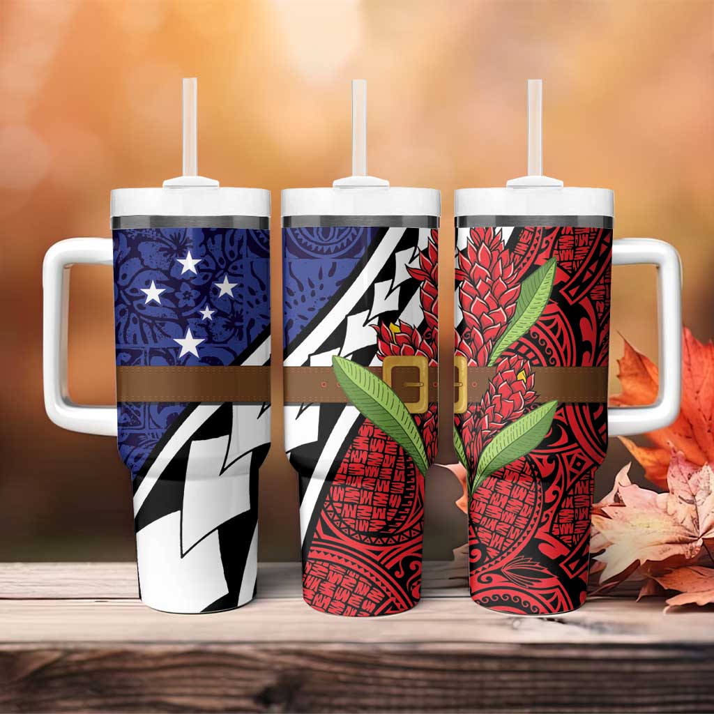 Samoan Ula Fala Flowers Tumbler With Handle Christmas Santa Belt LT9 - Polynesian Pride