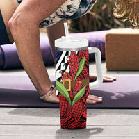 Samoan Ula Fala Flowers Tumbler With Handle Christmas Santa Belt LT9 - Polynesian Pride