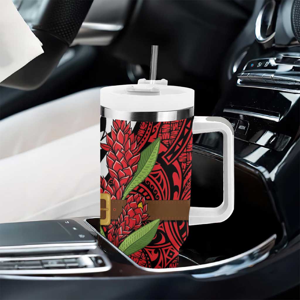 Samoan Ula Fala Flowers Tumbler With Handle Christmas Santa Belt LT9 - Polynesian Pride