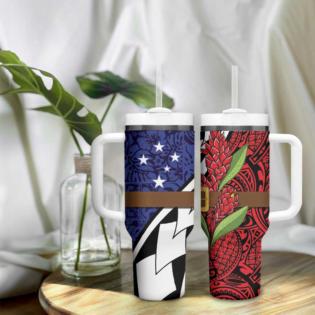 Samoan Ula Fala Flowers Tumbler With Handle Christmas Santa Belt LT9 - Polynesian Pride