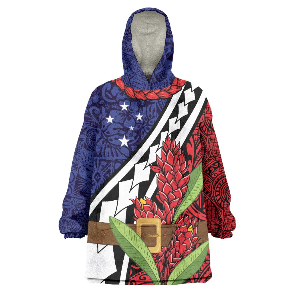 Samoan Ula Fala Flowers Wearable Blanket Hoodie Christmas Santa Belt LT9 One Size Red - Polynesian Pride