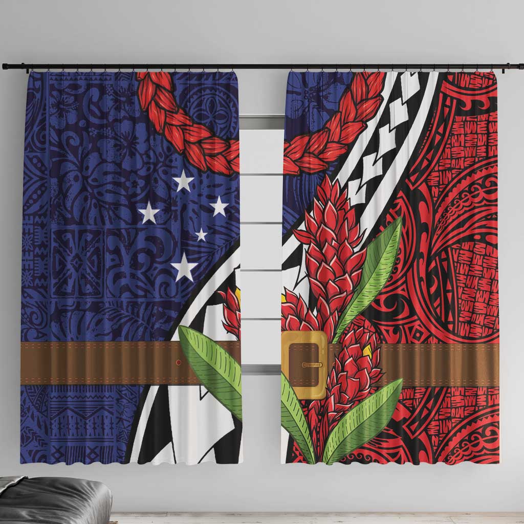 Samoan Ula Fala Flowers Window Curtain Christmas Santa Belt LT9 With Hooks Red - Polynesian Pride