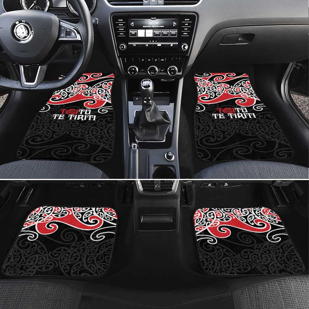 Aotearoa Toitu Te Tiriti Car Mats New Zealand Stand Together Stand Stronger LT9 Set 4pcs Black - Polynesian Pride