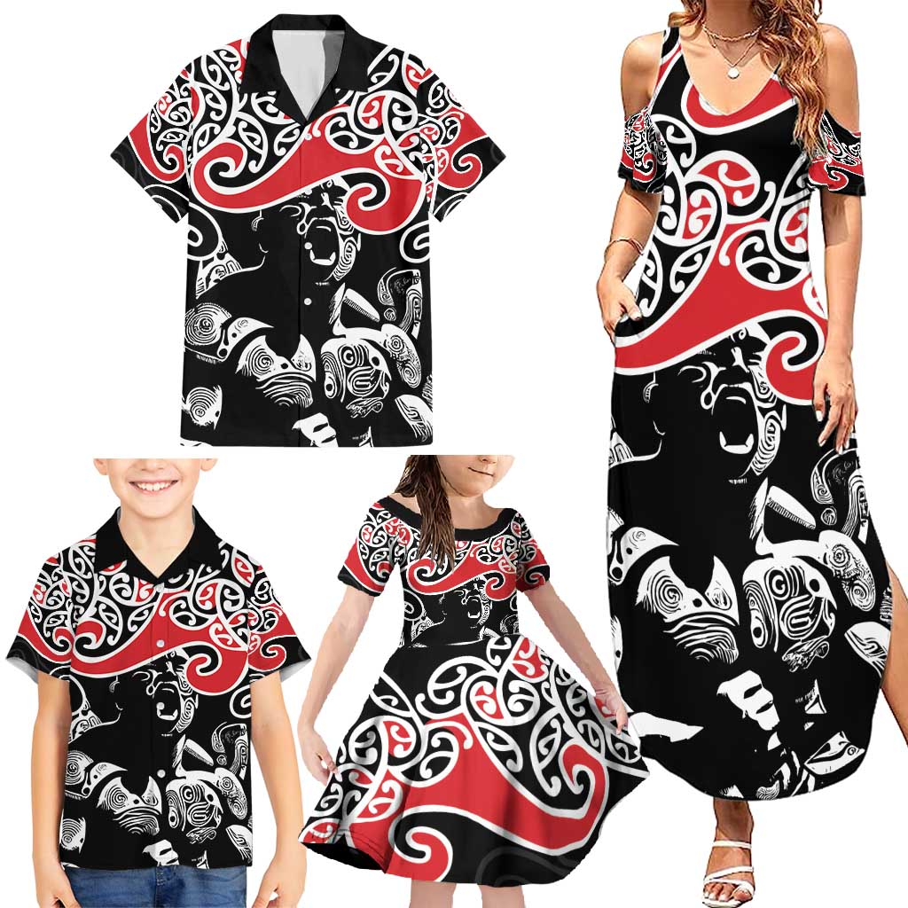 Aotearoa Toitu Te Tiriti Family Matching Summer Maxi Dress and Hawaiian Shirt New Zealand Stand Together Stand Stronger