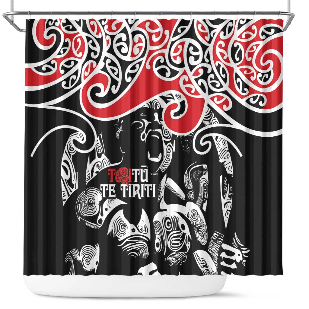 Aotearoa Toitu Te Tiriti Shower Curtain New Zealand Stand Together Stand Stronger LT9 Black - Polynesian Pride