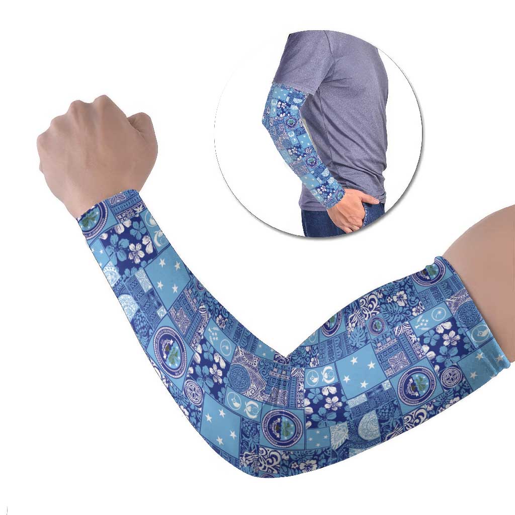 Federated States of Micronesia Merry Christmas Arm Sleeves Pacific Patchwork Xmas Vibes LT9 Set of 2 Blue - Polynesian Pride