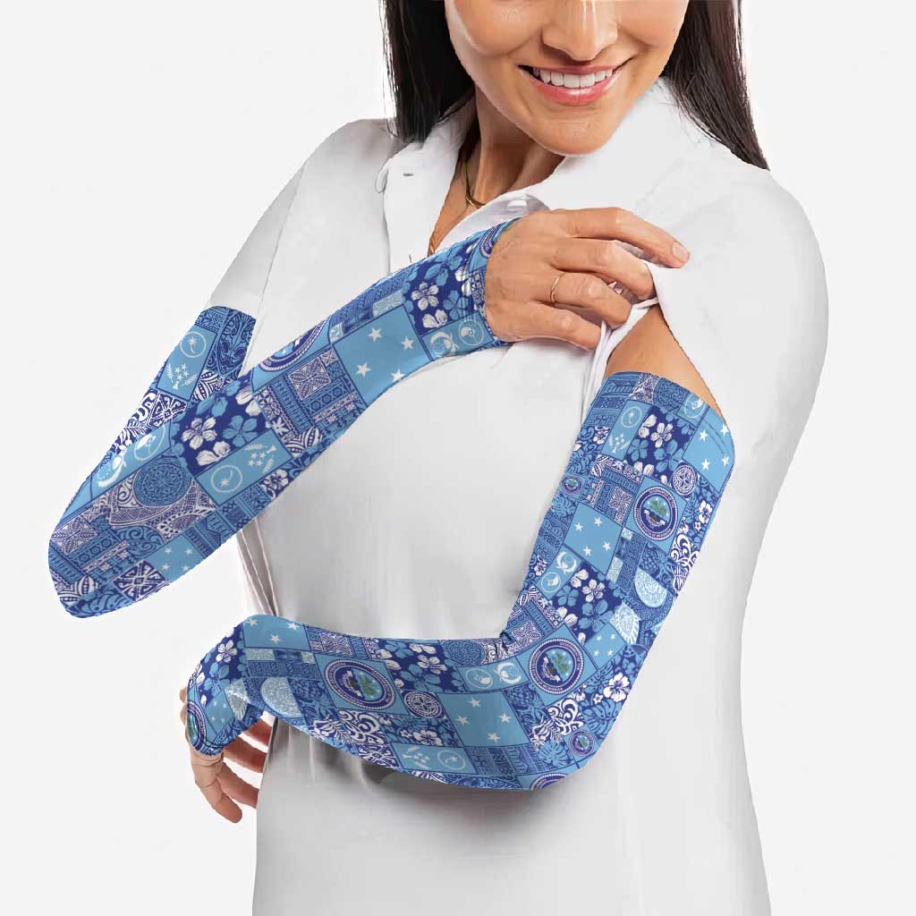 Federated States of Micronesia Merry Christmas Arm Sleeves Pacific Patchwork Xmas Vibes LT9 - Polynesian Pride