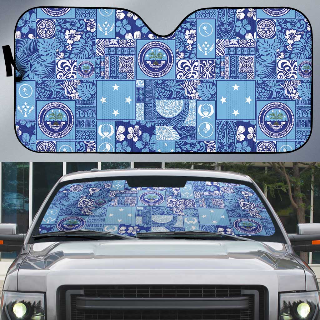 Federated States of Micronesia Merry Christmas Auto Sun Shade Pacific Patchwork Xmas Vibes LT9 Blue - Polynesian Pride