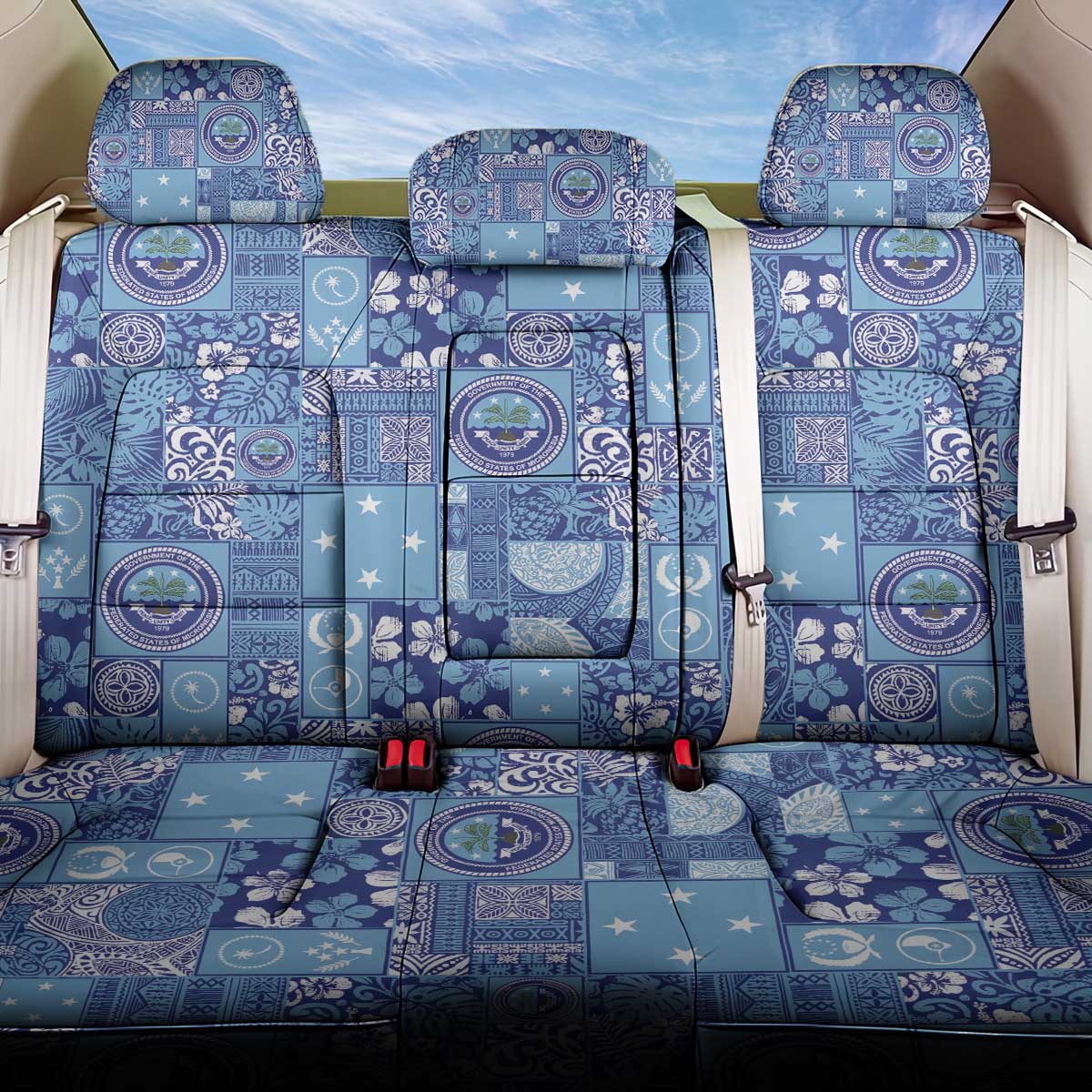 Federated States of Micronesia Merry Christmas Back Car Seat Cover Pacific Patchwork Xmas Vibes LT9 One Size Blue - Polynesian Pride