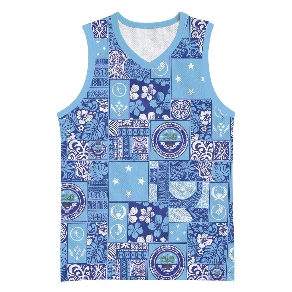 Federated States of Micronesia Merry Christmas Basketball Jersey Pacific Patchwork Xmas Vibes LT9 Unisex Blue - Polynesian Pride