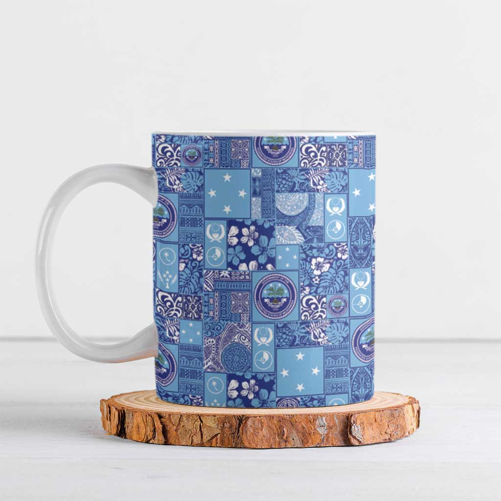 Federated States of Micronesia Merry Christmas Ceramic Mug Pacific Patchwork Xmas Vibes LT9 Blue - Polynesian Pride