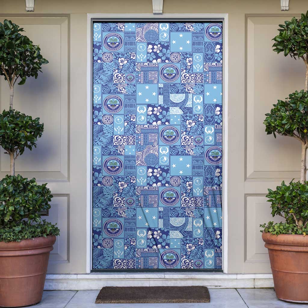 Federated States of Micronesia Merry Christmas Door Cover Pacific Patchwork Xmas Vibes LT9 Blue - Polynesian Pride