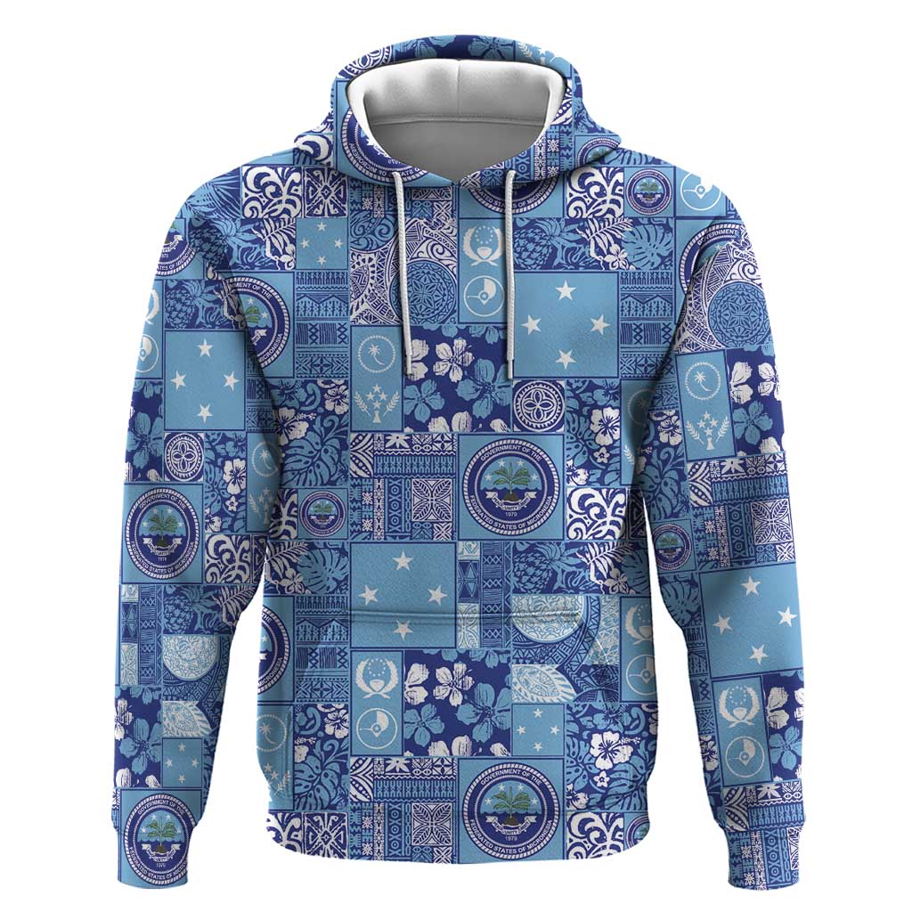 Federated States of Micronesia Merry Christmas Hoodie Pacific Patchwork Xmas Vibes LT9 Pullover Hoodie Blue - Polynesian Pride