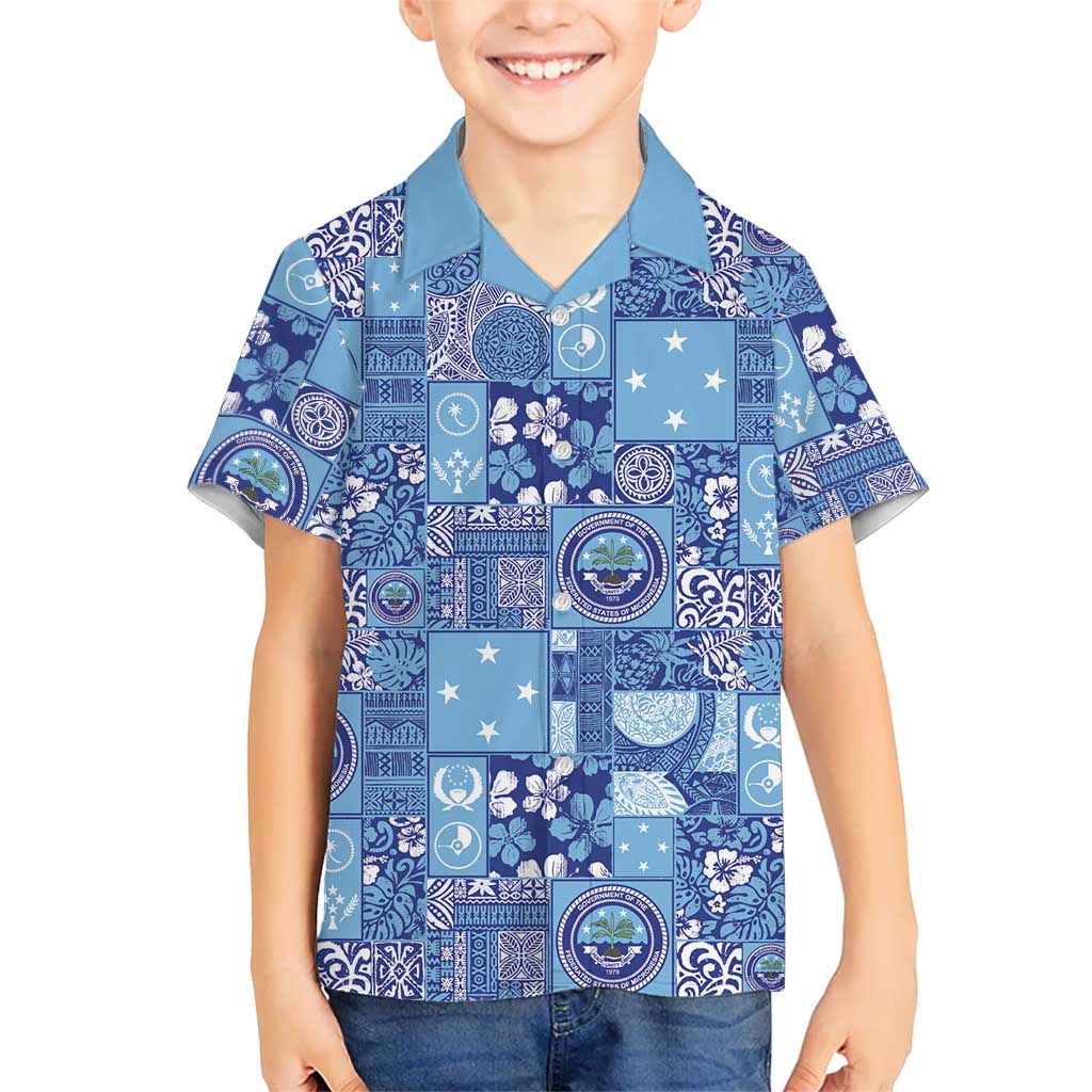 Federated States of Micronesia Merry Christmas Kid Hawaiian Shirt Pacific Patchwork Xmas Vibes LT9 Kid Blue - Polynesian Pride