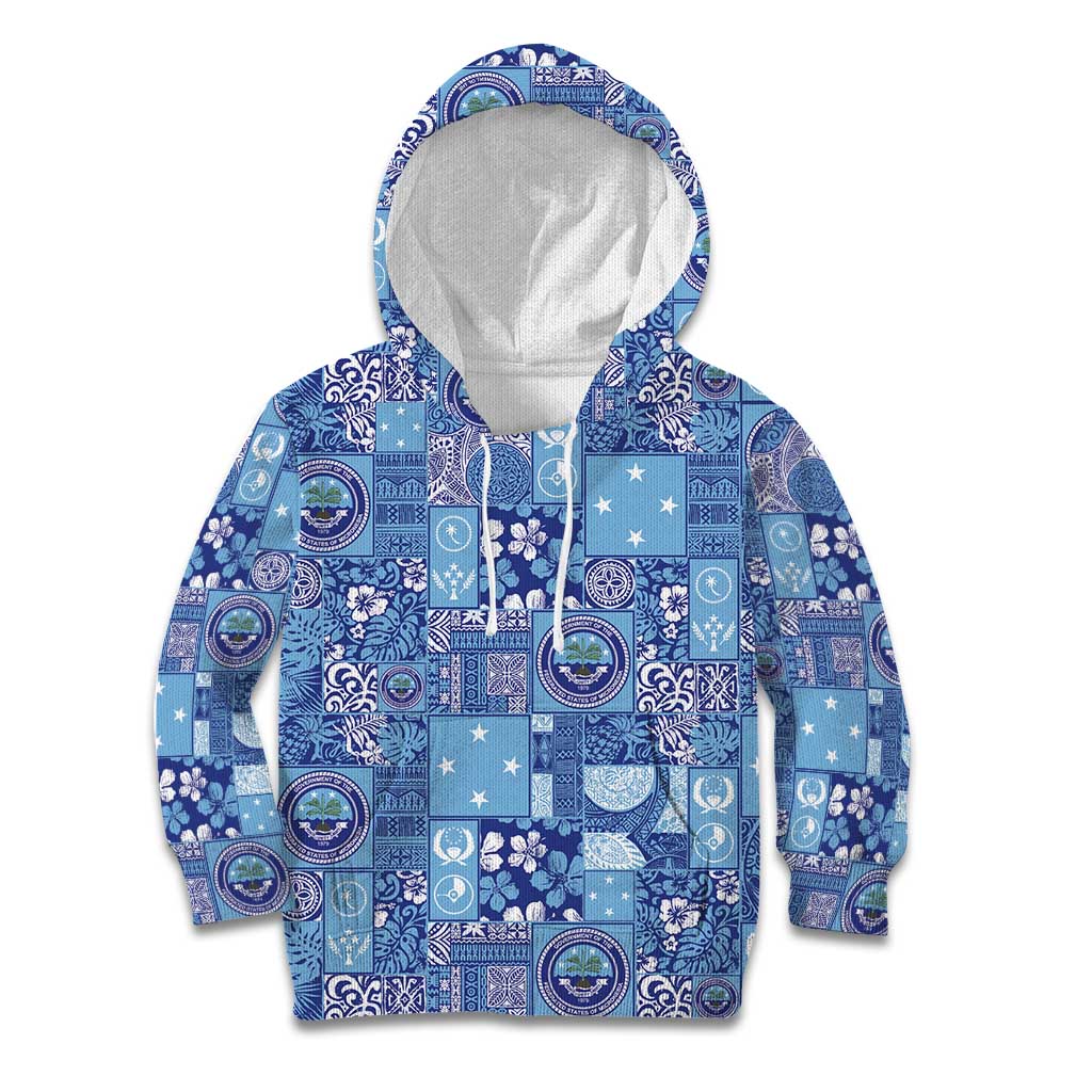 Federated States of Micronesia Merry Christmas Kid Hoodie Pacific Patchwork Xmas Vibes LT9 Hoodie Blue - Polynesian Pride