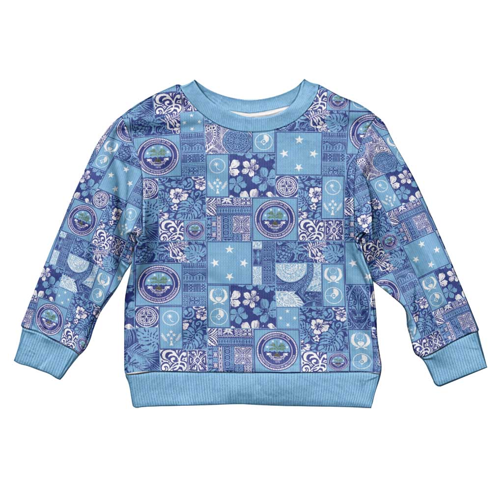 Federated States of Micronesia Merry Christmas Kid Ugly Christmas Sweater Pacific Patchwork Xmas Vibes LT9 Kid Blue - Polynesian Pride