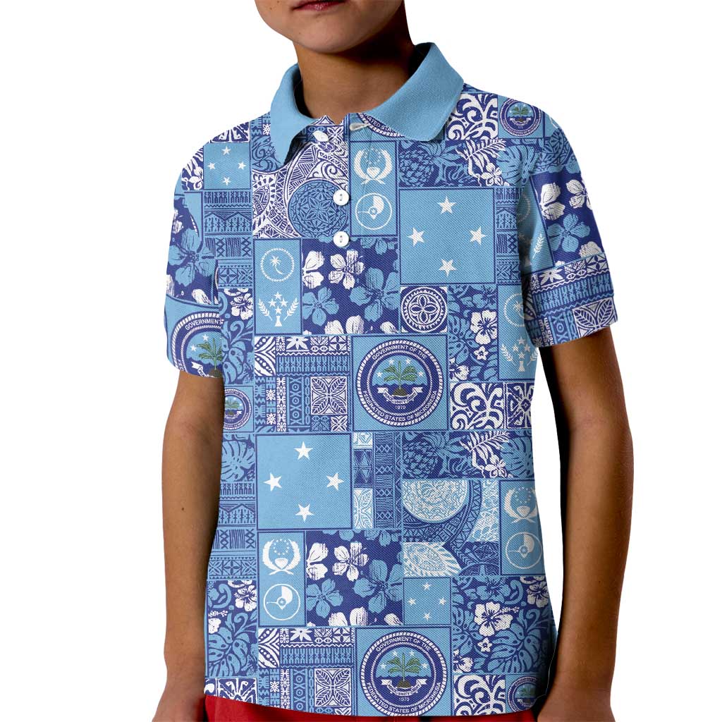 Federated States of Micronesia Merry Christmas Kid Polo Shirt Pacific Patchwork Xmas Vibes LT9 Kid Blue - Polynesian Pride