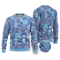 Federated States of Micronesia Merry Christmas Ugly Christmas Sweater Pacific Patchwork Xmas Vibes LT9 Blue - Polynesian Pride