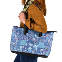 Federated States of Micronesia Merry Christmas Leather Tote Bag Pacific Patchwork Xmas Vibes LT9 Blue - Polynesian Pride
