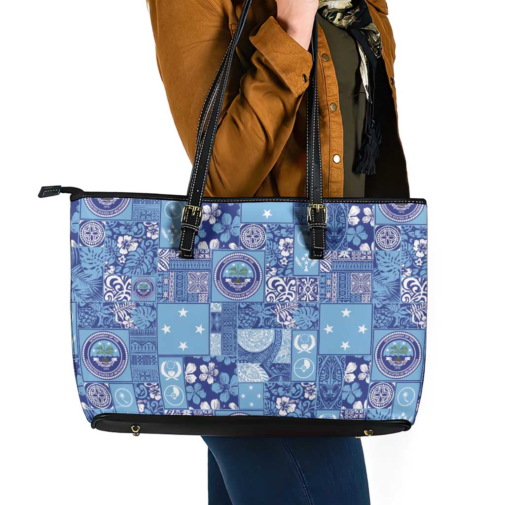 Federated States of Micronesia Merry Christmas Leather Tote Bag Pacific Patchwork Xmas Vibes LT9 - Polynesian Pride