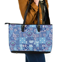Federated States of Micronesia Merry Christmas Leather Tote Bag Pacific Patchwork Xmas Vibes LT9 - Polynesian Pride