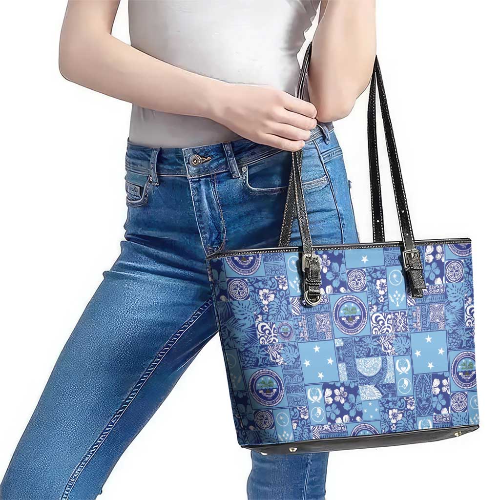 Federated States of Micronesia Merry Christmas Leather Tote Bag Pacific Patchwork Xmas Vibes LT9 - Polynesian Pride