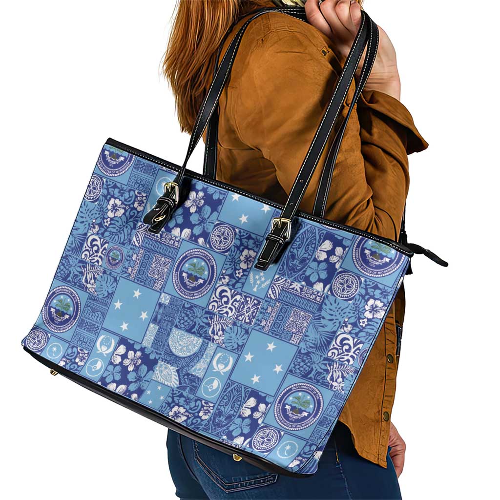 Federated States of Micronesia Merry Christmas Leather Tote Bag Pacific Patchwork Xmas Vibes LT9 - Polynesian Pride