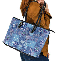 Federated States of Micronesia Merry Christmas Leather Tote Bag Pacific Patchwork Xmas Vibes LT9 - Polynesian Pride