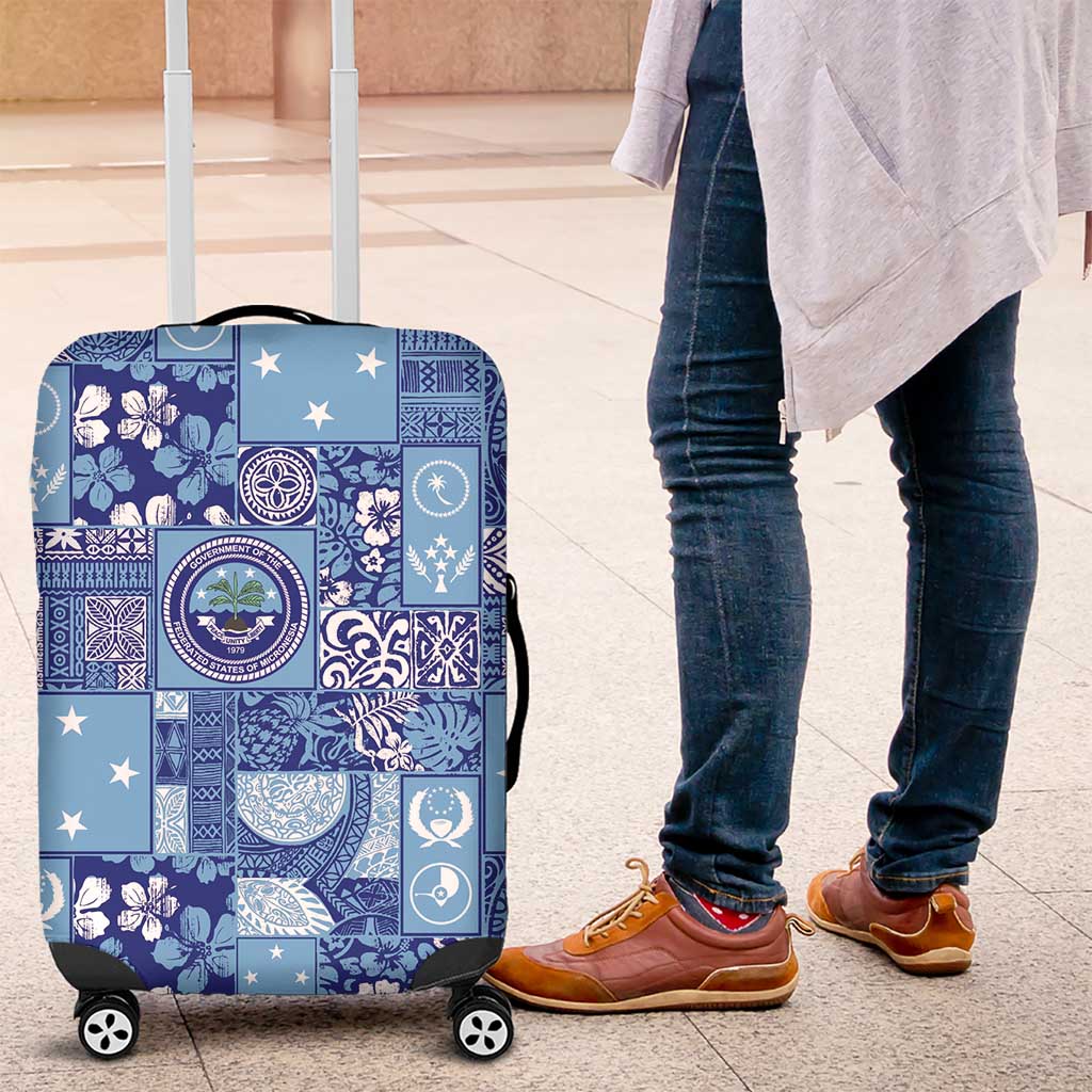 Federated States of Micronesia Merry Christmas Luggage Cover Pacific Patchwork Xmas Vibes LT9 Blue - Polynesian Pride