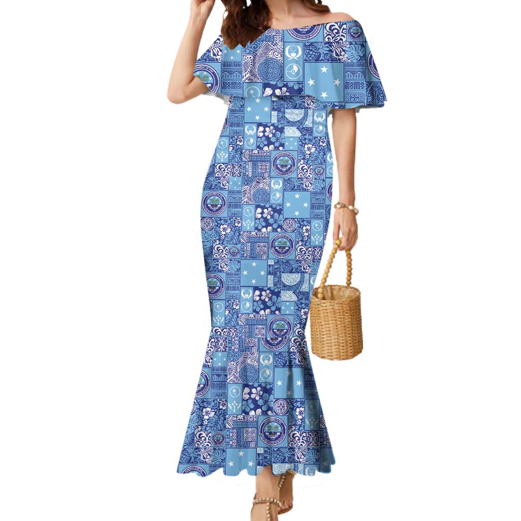 Federated States of Micronesia Merry Christmas Mermaid Dress Pacific Patchwork Xmas Vibes LT9 Women Blue - Polynesian Pride