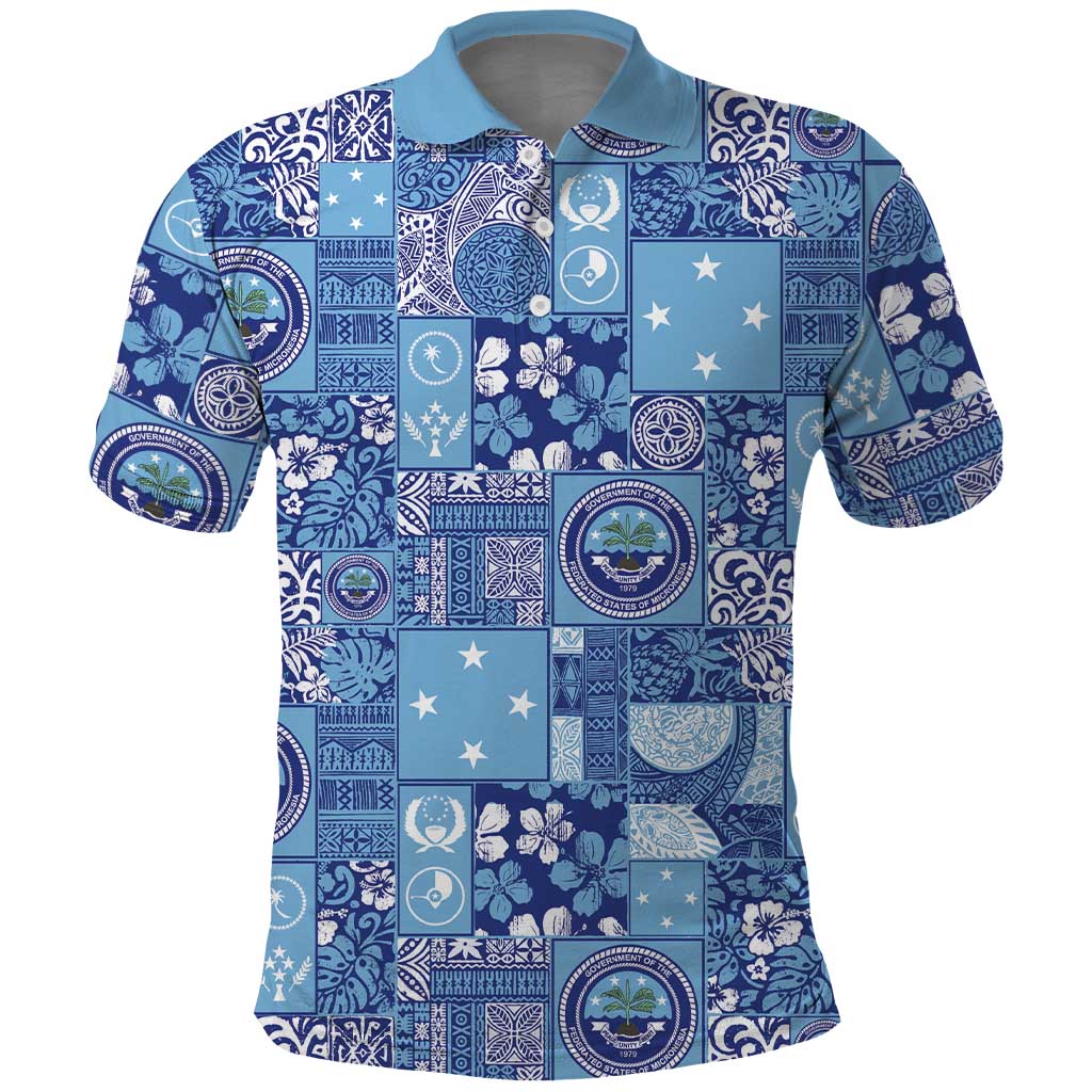 Federated States of Micronesia Merry Christmas Polo Shirt Pacific Patchwork Xmas Vibes LT9 Blue - Polynesian Pride