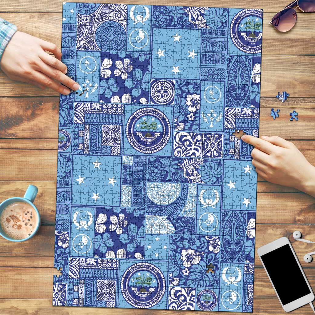 Federated States of Micronesia Merry Christmas Puzzle Pacific Patchwork Xmas Vibes LT9 Blue - Polynesian Pride