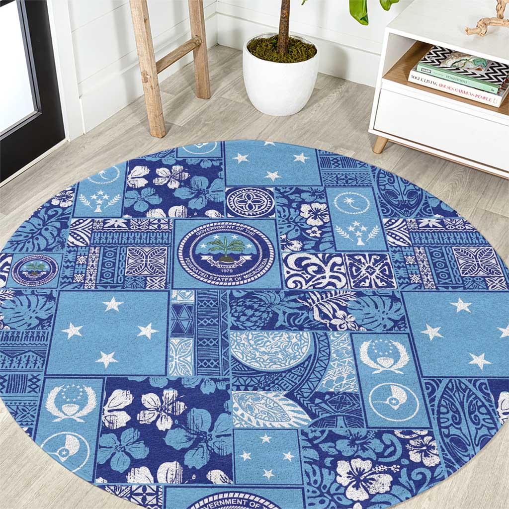 Federated States of Micronesia Merry Christmas Round Carpet Pacific Patchwork Xmas Vibes LT9 Blue - Polynesian Pride
