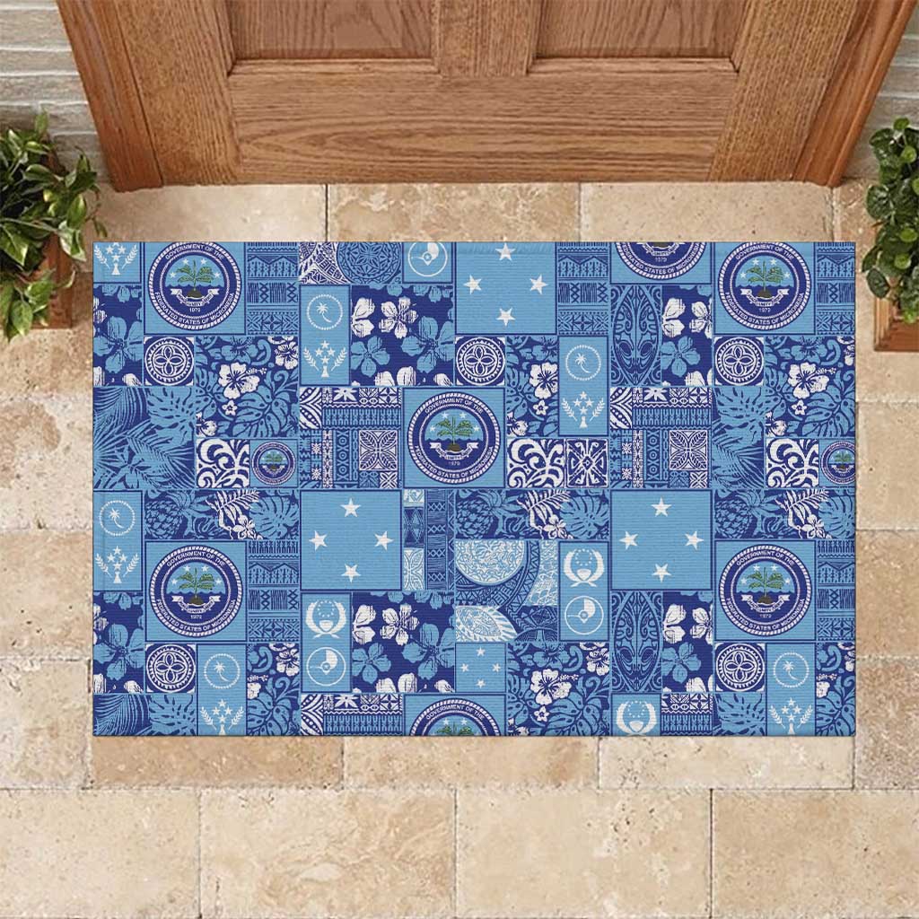 Federated States of Micronesia Merry Christmas Rubber Doormat Pacific Patchwork Xmas Vibes LT9 Blue - Polynesian Pride
