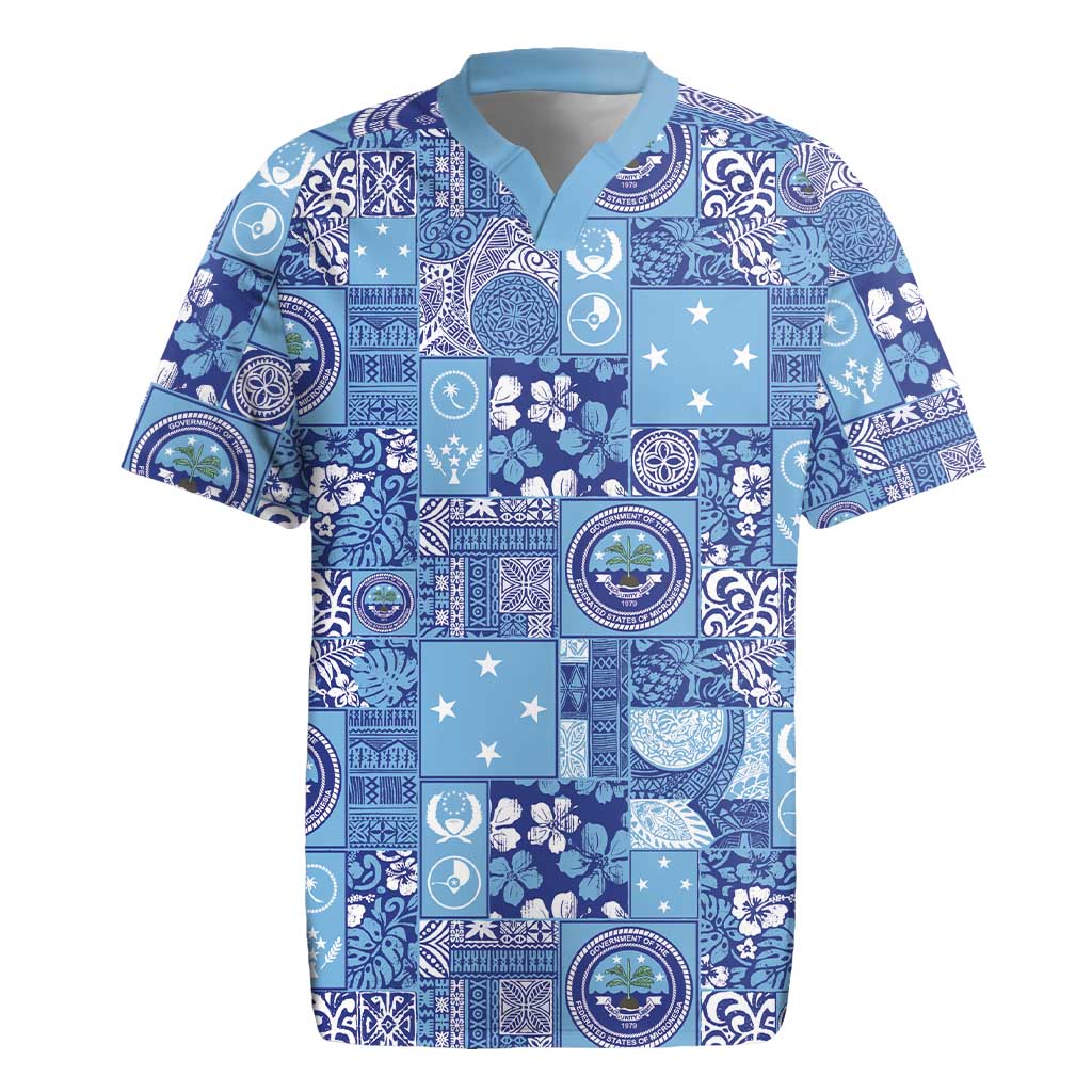 Federated States of Micronesia Merry Christmas Rugby Jersey Pacific Patchwork Xmas Vibes LT9 Blue - Polynesian Pride