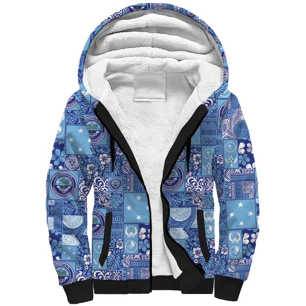 Federated States of Micronesia Merry Christmas Sherpa Hoodie Pacific Patchwork Xmas Vibes LT9 Unisex Blue - Polynesian Pride