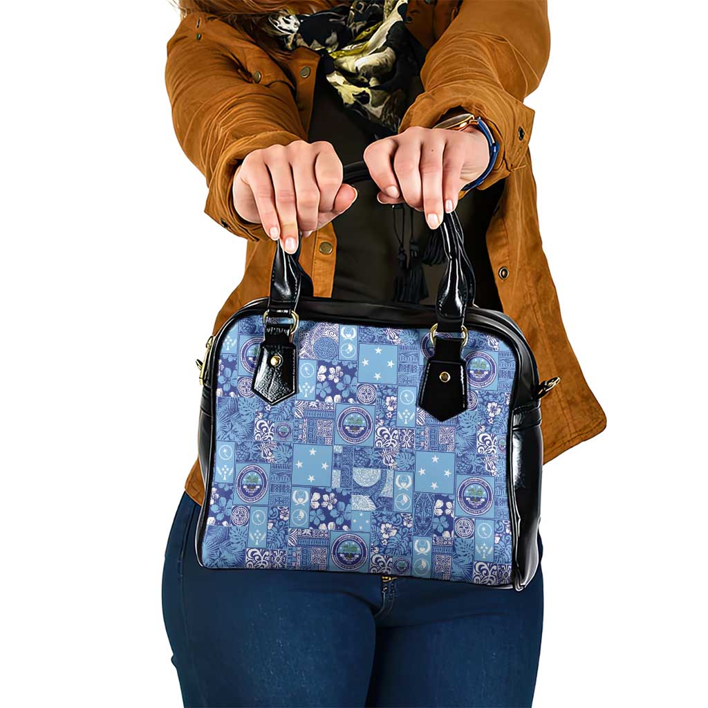 Federated States of Micronesia Merry Christmas Shoulder Handbag Pacific Patchwork Xmas Vibes LT9 One Size Blue - Polynesian Pride
