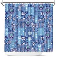 Federated States of Micronesia Merry Christmas Shower Curtain Pacific Patchwork Xmas Vibes LT9 Blue - Polynesian Pride
