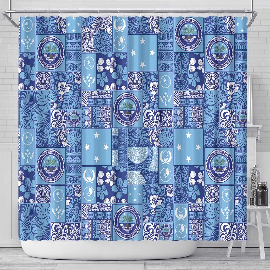 Federated States of Micronesia Merry Christmas Shower Curtain Pacific Patchwork Xmas Vibes LT9 - Polynesian Pride