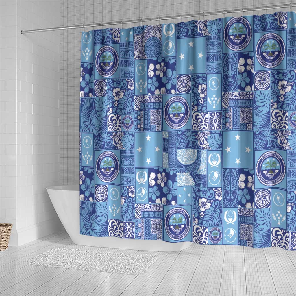 Federated States of Micronesia Merry Christmas Shower Curtain Pacific Patchwork Xmas Vibes LT9 - Polynesian Pride