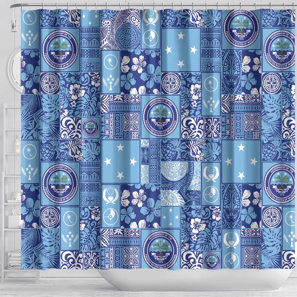Federated States of Micronesia Merry Christmas Shower Curtain Pacific Patchwork Xmas Vibes LT9 - Polynesian Pride