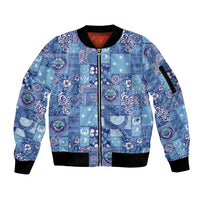 Federated States of Micronesia Merry Christmas Sleeve Zip Bomber Jacket Pacific Patchwork Xmas Vibes LT9 Unisex Blue - Polynesian Pride