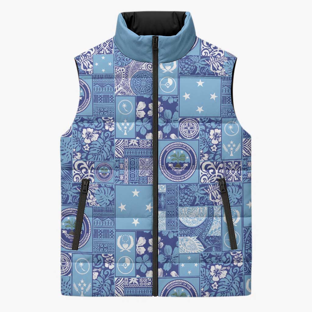 Federated States of Micronesia Merry Christmas Sleeveless Puffer Jacket Pacific Patchwork Xmas Vibes LT9 Unisex Blue - Polynesian Pride